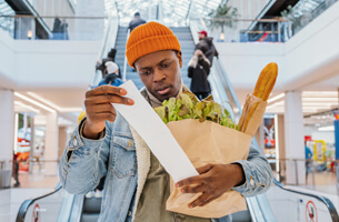 Man holding a grocery receipt. Man holding a grocery receipt.